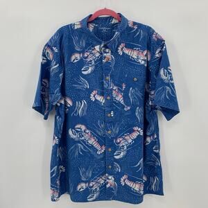 Croft&Barrow Button Up Shirt Mens 3XL Short Sleeve Lobster Red White Blue Beach